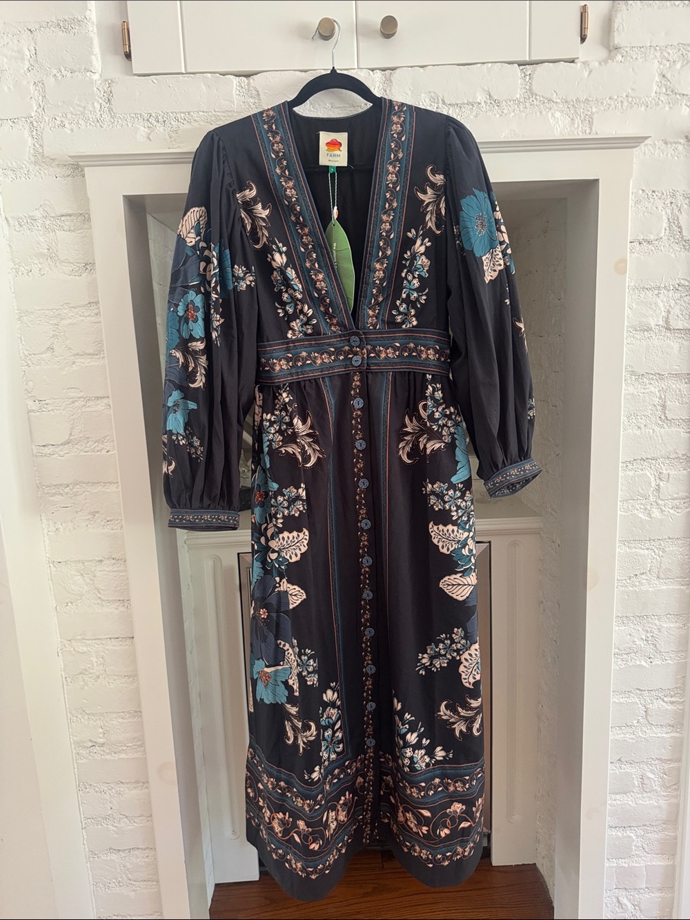 FARM Rio Blossom Tapestry Black Midi Dress L - Picture 5 of 5